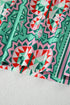 Mint Green Geometric Butterfly Print Split Neck Short Sleeve Dress